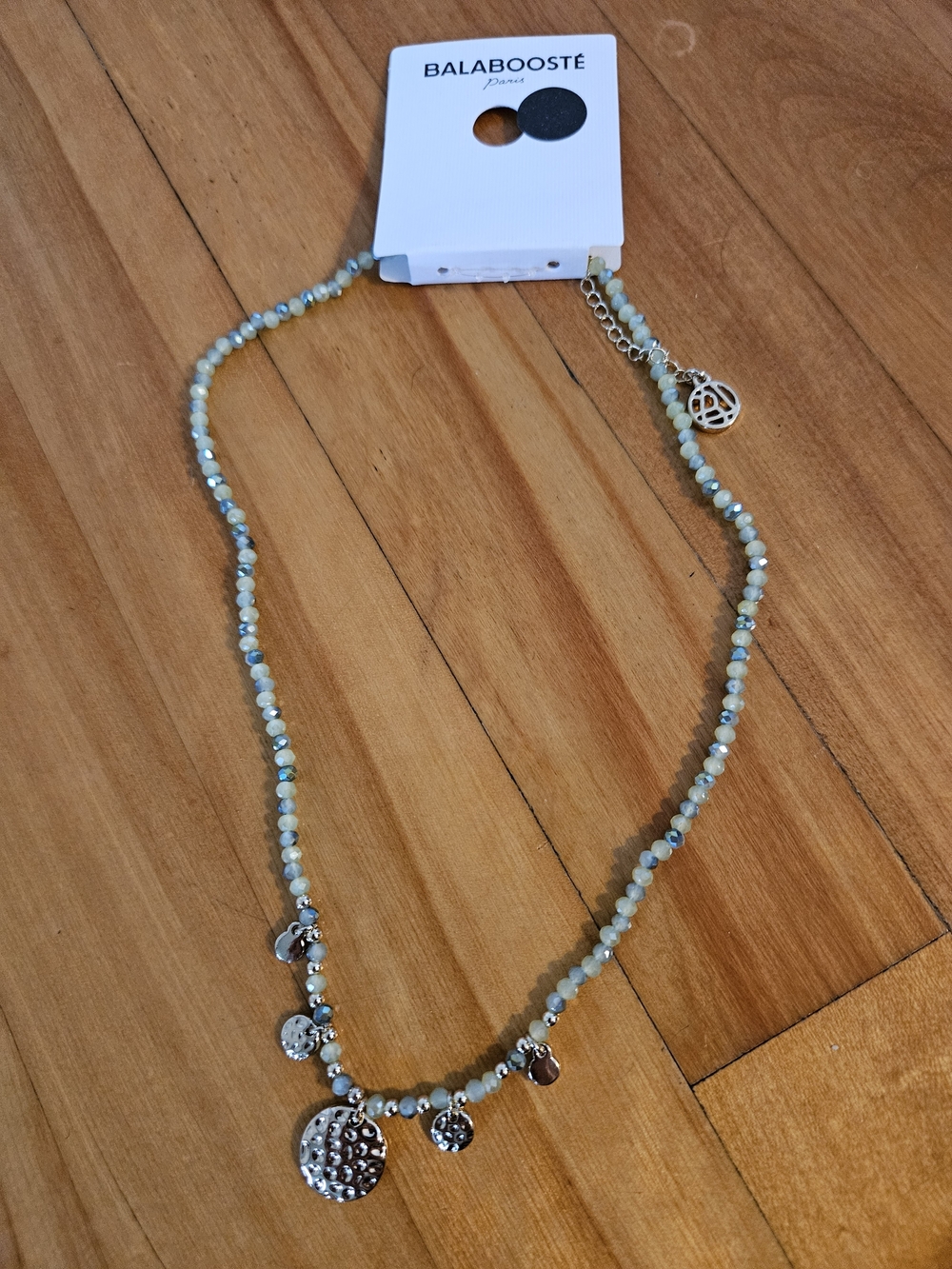 Pale Blue Beaded Charm Necklace